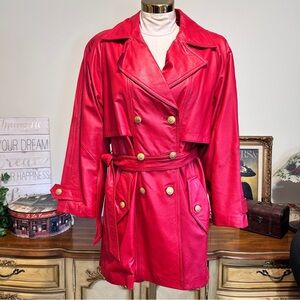 Vintage LNR Red Leather Double Breasted Trench Coat